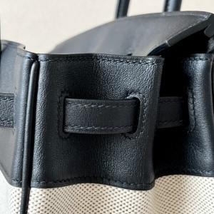 「#4693」Hermes Birkin CK89 black/silver buckle swift leather and canvas, hand-sewn wax thread 25cm
