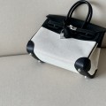 「#4693」Hermes Birkin CK89 black/silver buckle swift leather and canvas, hand-sewn wax thread 25cm