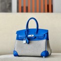 「#4694」Hermes Birkin71 French blue/silver buckle Swift leather and canvas, hand-sewn wax thread 25cm 「#4694」Hermes Birkin71 French blue/silver buckle Swift leather and canvas, hand-sewn wax thread 25cm