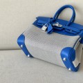 「#4694」Hermes Birkin71 French blue/silver buckle Swift leather and canvas, hand-sewn wax thread 25cm 「#4694」Hermes Birkin71 French blue/silver buckle Swift leather and canvas, hand-sewn wax thread 25cm