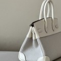 「#4695」Hermes Birkin71CC10 Milkshake White/Silver Buckle Swift Leather and Canvas, Hand-sewn Wax Thread 25cm