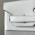 「#4695」Hermes Birkin71CC10 Milkshake White/Silver Buckle Swift Leather and Canvas, Hand-sewn Wax Thread 25cm