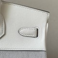 「#4695」Hermes Birkin71CC10 Milkshake White/Silver Buckle Swift Leather and Canvas, Hand-sewn Wax Thread 25cm