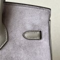 「#4696」 Hermès Birkin Bag Asphalt Grey/Silver Buckle Swift Leather and Suede, Hand-stitched Wax Thread 25cm