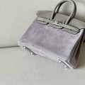 「#4696」 Hermès Birkin Bag Asphalt Grey/Silver Buckle Swift Leather and Suede, Hand-stitched Wax Thread 25cm