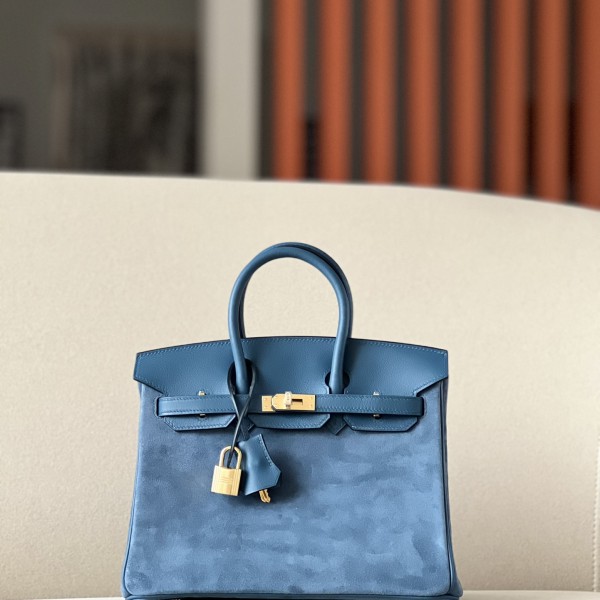 「#4697」Hermes BirkinM8Z7 Ocean Blue/Gold Buckle Swift Leather and Suede, Hand-sewn Wax Thread 25cm 「#4697」Hermes BirkinM8Z7 Ocean Blue/Gold Buckle Swift Leather and Suede, Hand-sewn Wax Thread 25cm