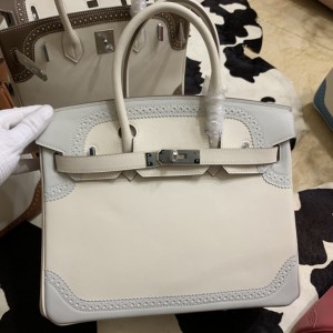 「#4709」 Hermès Birkin Bag Top Grade Lace Leather 30cm Silver Buckle