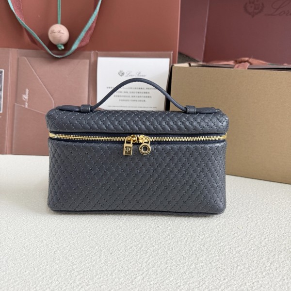 「#7054」Loro pian Extra Pocket L19 gold buckle -FAI8393 - 19x6.5x11cm -Dark royal blue embroidery thread