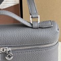 「#7057」Loro pian Extra Pocket L19 silver buckle -FAI8393 - 19x6.5x11cm - dark gray