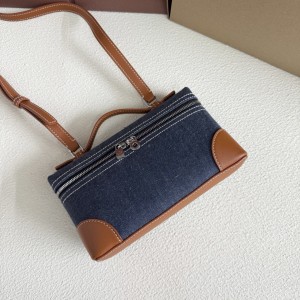 「#7061」Loro pian Extra Pocket L19 silver buckle -FAI8393 - 19x6.5x11cm - blue denim