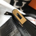 「#4090」 Hermès Evening Bag Crocodile Leather Mini Kelly Bag No. 1 Gold Buckle 22*14*7cm