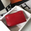「#4092」 Hermès Evening Bag Red Crocodile Leather Mini Kelly Bag No. 1 Gold Buckle 22*14*7cm