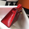 「#4092」 Hermès Evening Bag Red Crocodile Leather Mini Kelly Bag No. 1 Gold Buckle 22*14*7cm