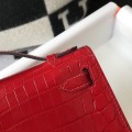 「#4092」 Hermès Evening Bag Red Crocodile Leather Mini Kelly Bag No. 1 Gold Buckle 22*14*7cm