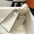 「#4094」 Hermès Evening Bag Ivory Crocodile Leather Mini Kelly Bag No. 1 Gold Buckle 22*14*7cm