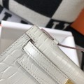 「#4094」 Hermès Evening Bag Ivory Crocodile Leather Mini Kelly Bag No. 1 Gold Buckle 22*14*7cm