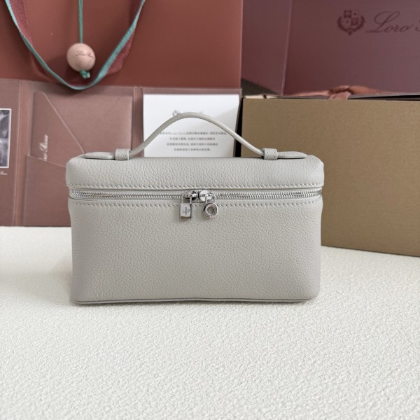 「#7067」Loro pian Extra Pocket L19 silver buckle - FAI8393 - 19x6.5x11cm - pearl gray