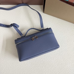 「#7074」Loro pian Extra Pocket L19 silver buckle - FAI8393 - 19x6.5x11cm - cold indigo