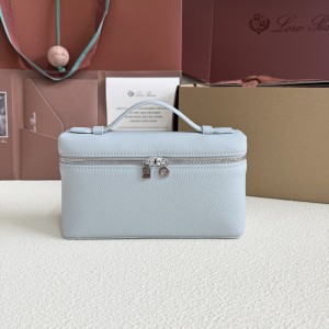 「#7076」Loro pian Extra Pocket L19 silver buckle - FAI8393 - 19x6.5x11cm - light blue