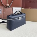 「#7077」Loro pian Extra Pocket L19 silver buckle - FAI8393 - 19x6.5x11cm - midnight blue
