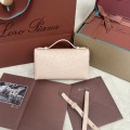 「#7080」Loro pian Extra Pocket L19 silver buckle - FAN1034 - 19x6.5x11cm - pink sand color,Ostrich pattern 「#7080」Loro pian Extra Pocket L19 silver buckle - FAN1034 - 19x6.5x11cm - pink sand color,Ostrich pattern