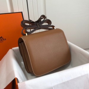 「#4102」Hermès Brown Constance Gold Buckle Bag 19cm