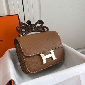 「#4102」Hermès Brown Constance Gold Buckle Bag 19cm