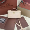 「#7081」Loro pian Extra Pocket L19 gold buckle- FAN1034 - 19x6.5x11cm - pink sand color，Ostrich pattern