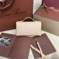 「#7081」Loro pian Extra Pocket L19 gold buckle- FAN1034 - 19x6.5x11cm - pink sand color，Ostrich pattern