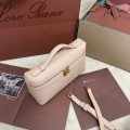 「#7081」Loro pian Extra Pocket L19 gold buckle- FAN1034 - 19x6.5x11cm - pink sand color，Ostrich pattern
