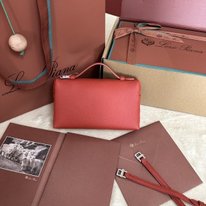 「#7084」Loro pian Extra Pocket L19 silver buckle- FAI8393 - 19x6.5x11cm - Plum red brown