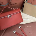 「#7084」Loro pian Extra Pocket L19 silver buckle- FAI8393 - 19x6.5x11cm - Plum red brown