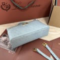 「#7086」Loro pian Extra Pocket L19 gold buckle- FAI8393 - 19x6.5x11cm - blue clear color，Ostrich skin