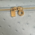 「#7086」Loro pian Extra Pocket L19 gold buckle- FAI8393 - 19x6.5x11cm - blue clear color，Ostrich skin