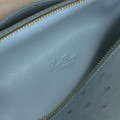 「#7086」Loro pian Extra Pocket L19 gold buckle- FAI8393 - 19x6.5x11cm - blue clear color，Ostrich skin