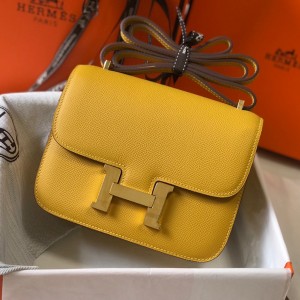 「#4105」 Hermès Yellow Constance Gold Buckle Bag 19cm