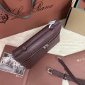 「#7090」Loro pian Extra Pocket L19 silver buckle - FAN1034 - 19x6.5x11cm - Claret，Ostrich skin
