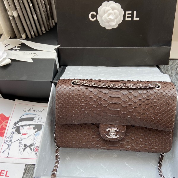 「#10029」Chanel South African python leather custom model with full deerskin lining 01112 25.5*7*16CM