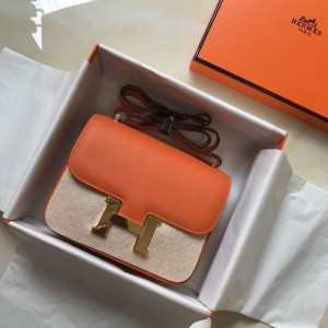「#4109」 Hermès Orange Constance Gold Buckle Bag 19cm