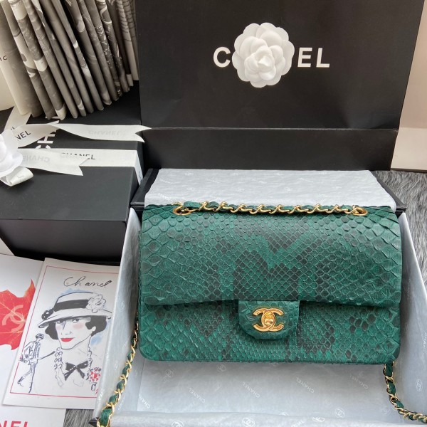 「#10036」Chanel South African python leather custom model with full deerskin lining 01112 25.5*7*16CM