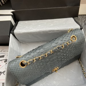 「#10039」Chanel South African python leather custom model with full deerskin lining 01112 25.5*7*16CM