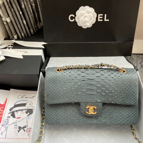 「#10039」Chanel South African python leather custom model with full deerskin lining 01112 25.5*7*16CM