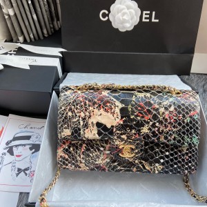 「#10040」Chanel South African python leather custom model with full deerskin lining 01112 25.5*7*16CM