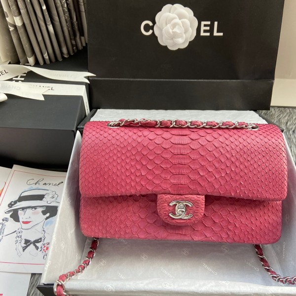 「#10041」Chanel South African python leather custom model with full deerskin lining 01112 25.5*7*16CM