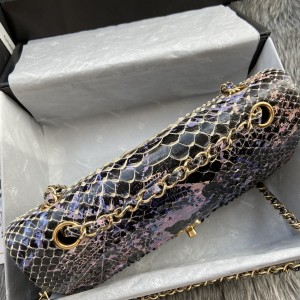 「#10042」Chanel South African python leather custom model with full deerskin lining 01112 25.5*7*16CM