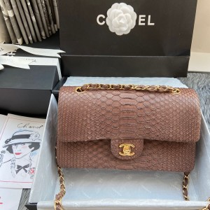 「#10045」Chanel South African python leather custom model with full deerskin lining 01112 25.5*7*16CM