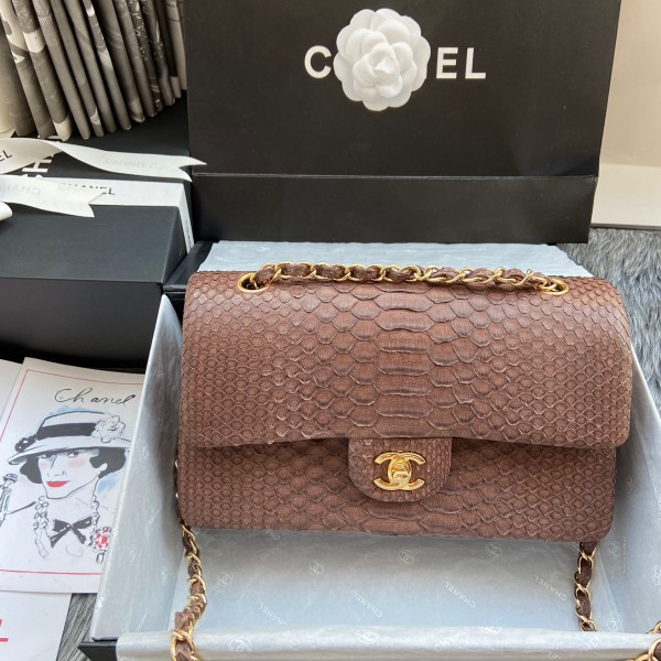 「#10045」Chanel South African python leather custom model with full deerskin lining 01112 25.5*7*16CM