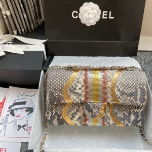 「#10051」Chanel South African python leather custom model with full deerskin lining 01112 25.5*7*16CM