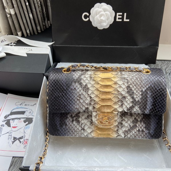 「#10055」Chanel South African python leather custom model with full deerskin lining 01112 25.5*7*16CM