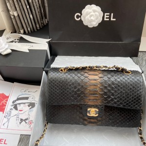 「#10059」Chanel South African python leather custom model with full deerskin lining 01112 25.5*7*16CM